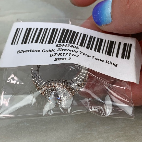 Two Tone Rose Gold Silver Double Halo Round Split Shank Pavé Engagement Ring 7 - Picture 12 of 17